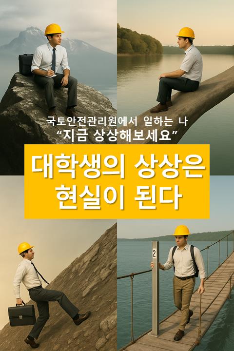 국토안전관리원에서 수행하는 정밀안전진단 및 점검을 하는 남자의 모습을 '윌터의 상상은 현실이 된다' 영화의 포스터를 모티브로 재구성