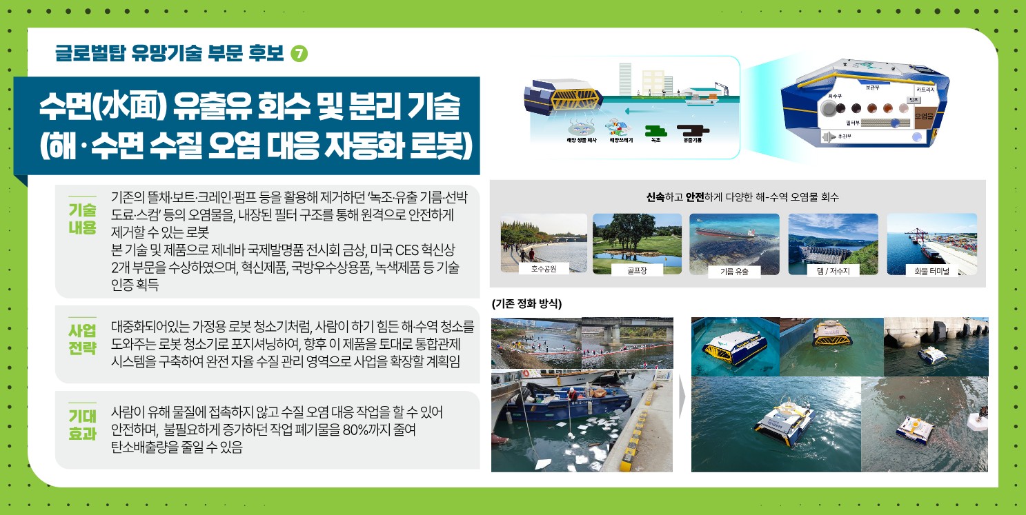 (후보7) 수면 유출유 회수 및 분리 기술(해·수면 수질 오염 대응 자동화 로봇)