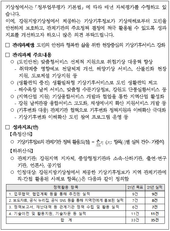 기상청 성과지표