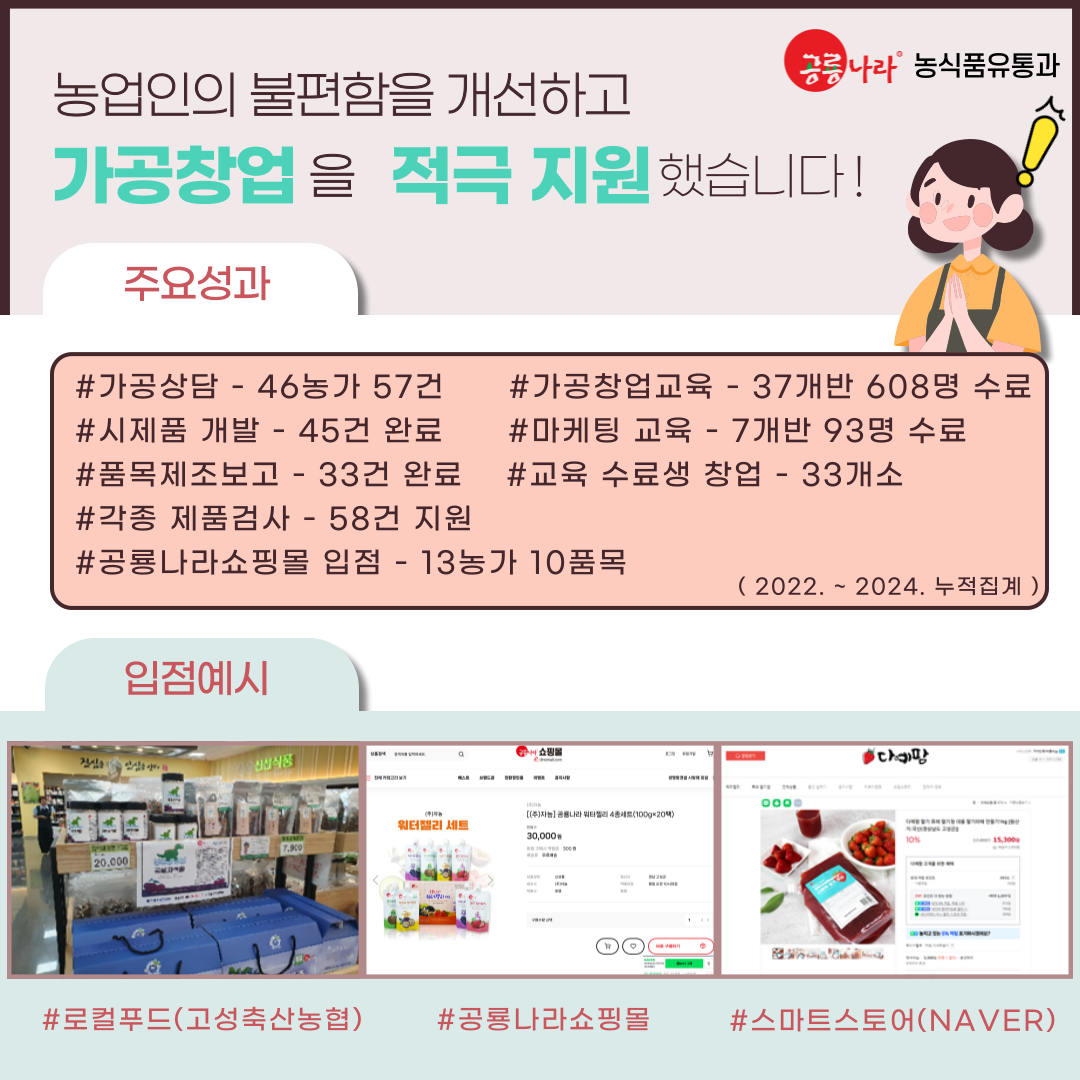 농산물가공 창업을 위한 원스톱 지원 서비스 실시