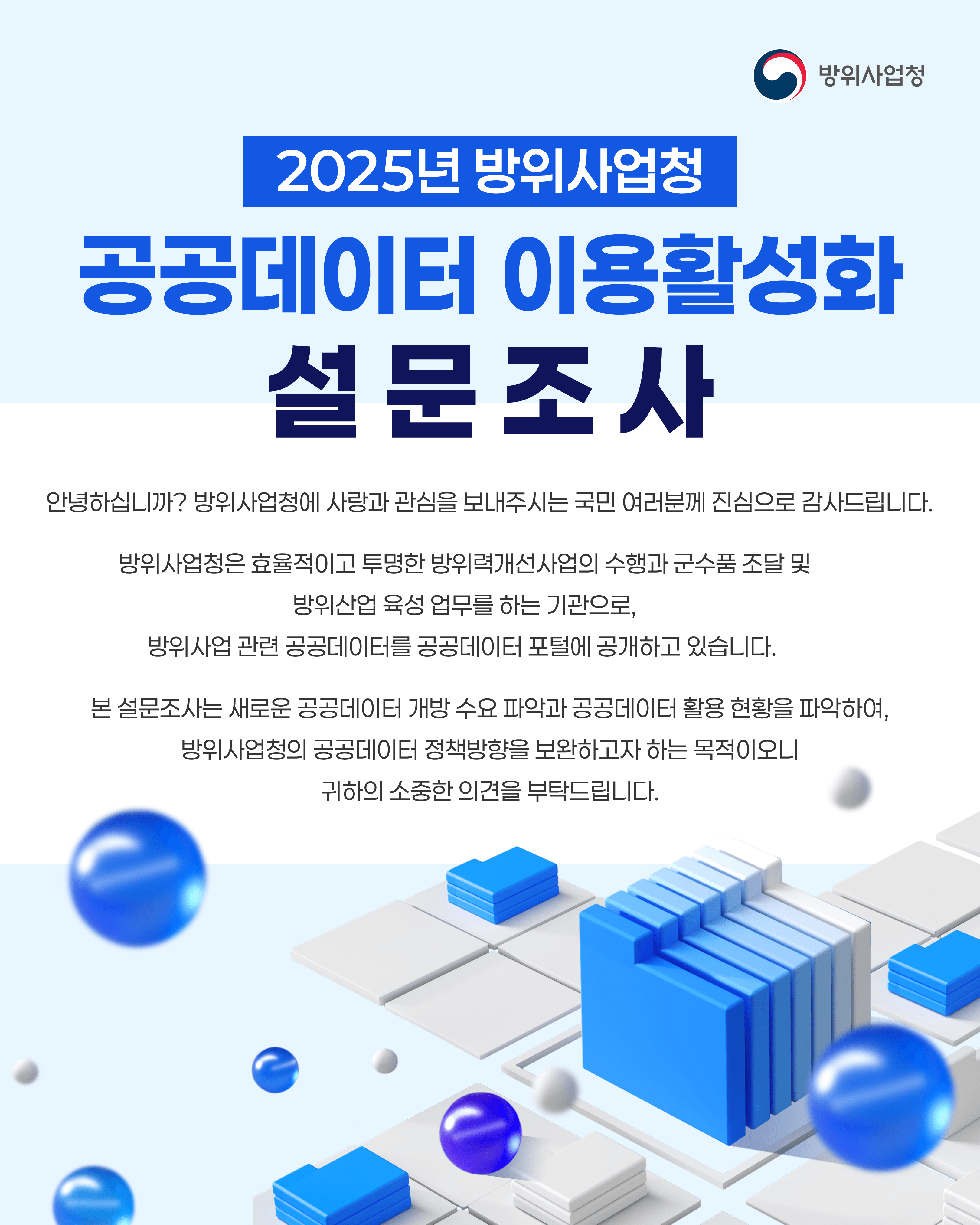 2025년 방위사업청 공공데이터 이용 활성화 설문조사, 기간 : 2025년 9월 22일 부터 9월 30일 까지