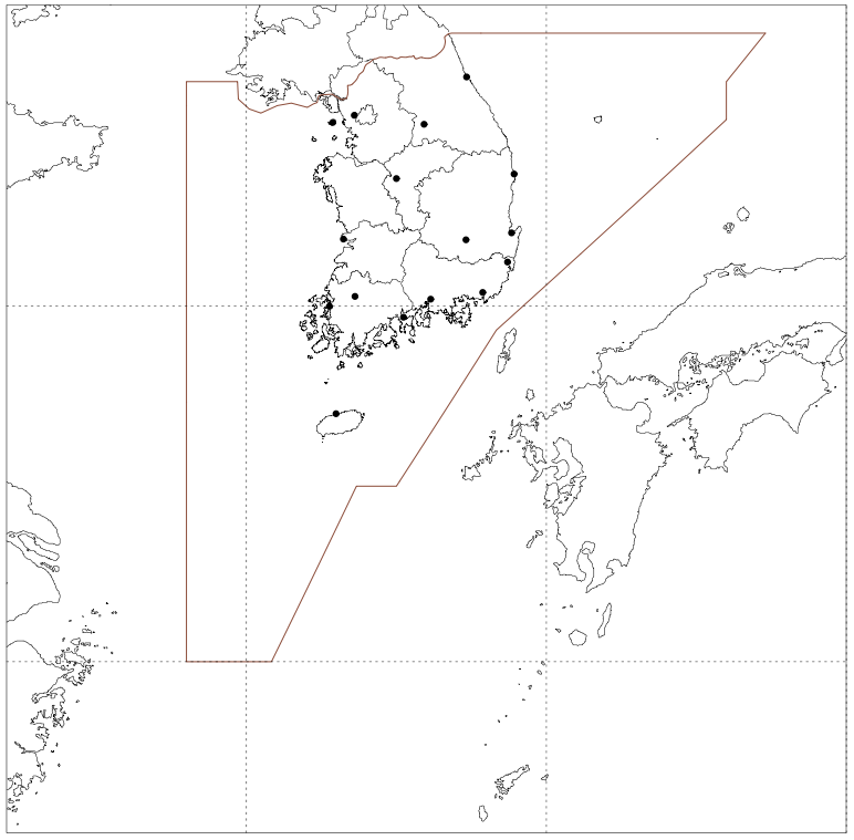 한반도 영역 행정구역 표시