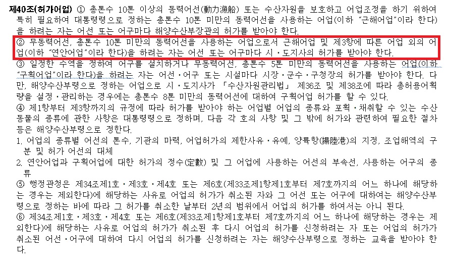 수산업법 제40조(허가어업)