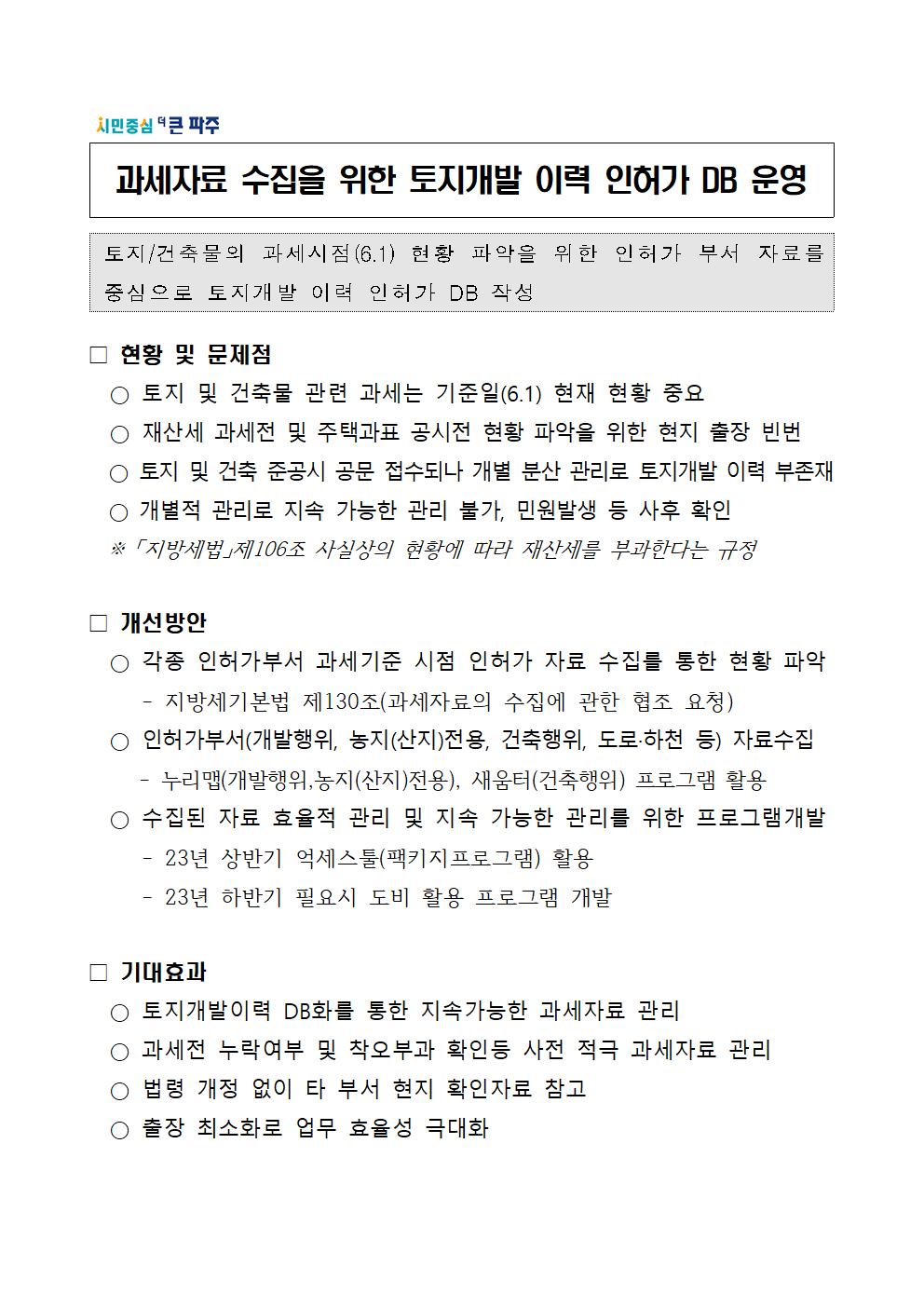 과세자료 수집을 위한 토지개발 이력 인허가 DB 운영