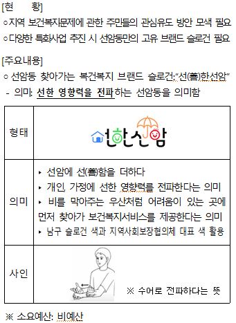 선암동만의 보건복지 브랜드슬로건 ‘선한선암’ 제작