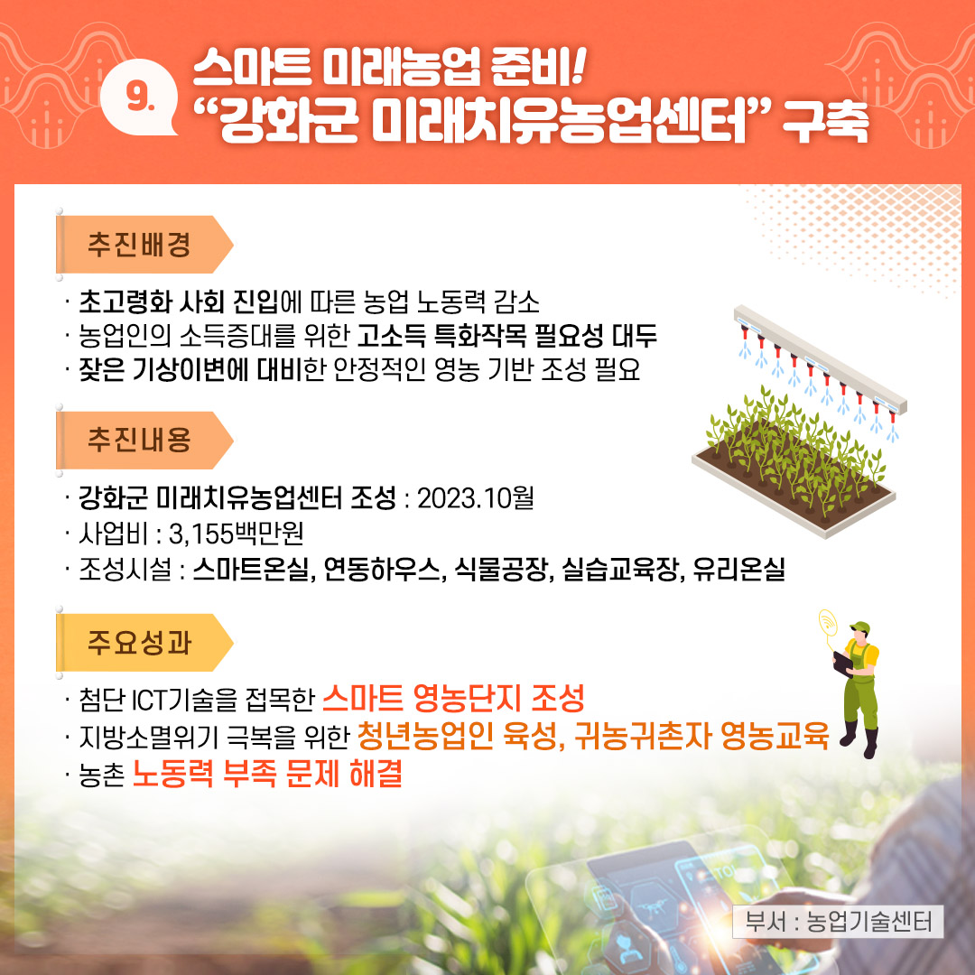 9. 스마트 미래농업 준비, “강화군 미래치유농업센터” 구축