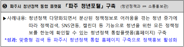 파주시 청년정책 통합 플랫폼 「파주 청년포털」구축  (청년정책과 ⇄ 소통홍보관)