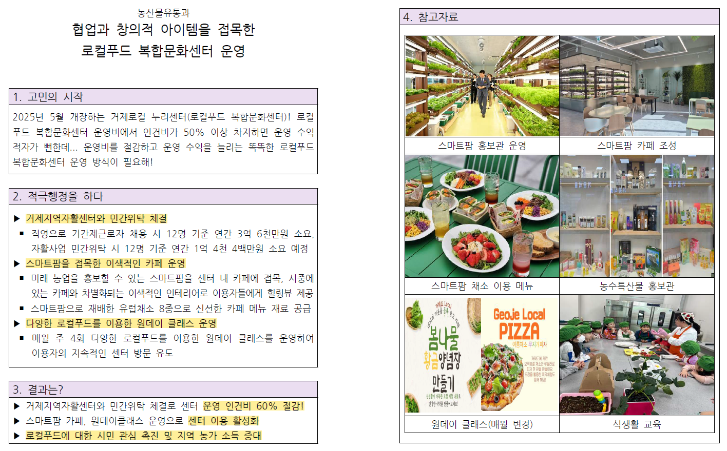 협업과 창의적 아이템을 접목한 로컬푸드 복합문화센터 운영