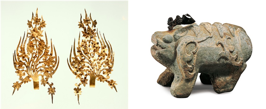 2. 세계유산 백제역사유적지구 출토 무령왕 금제 관식 및 무령왕릉 석수  ※ 2026년 유네스코 세계유산위원회 부산 개최 기념