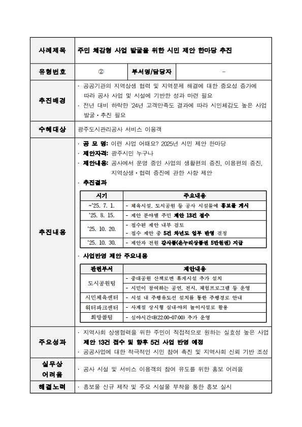 주민 체감형 사업 발굴을 위한 시민 제안 한마당 추진