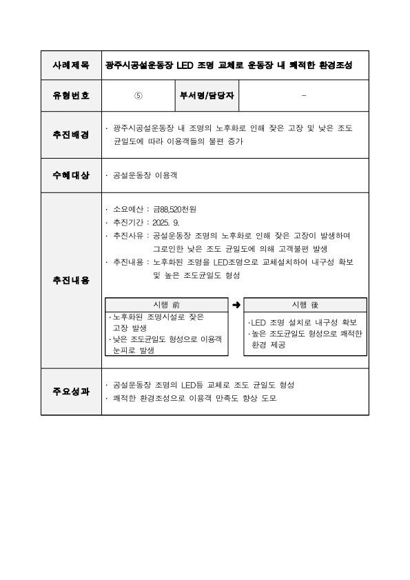 광주시공설운동장 LED 조명 교체로 운동장 내 쾌적한 환경 조성