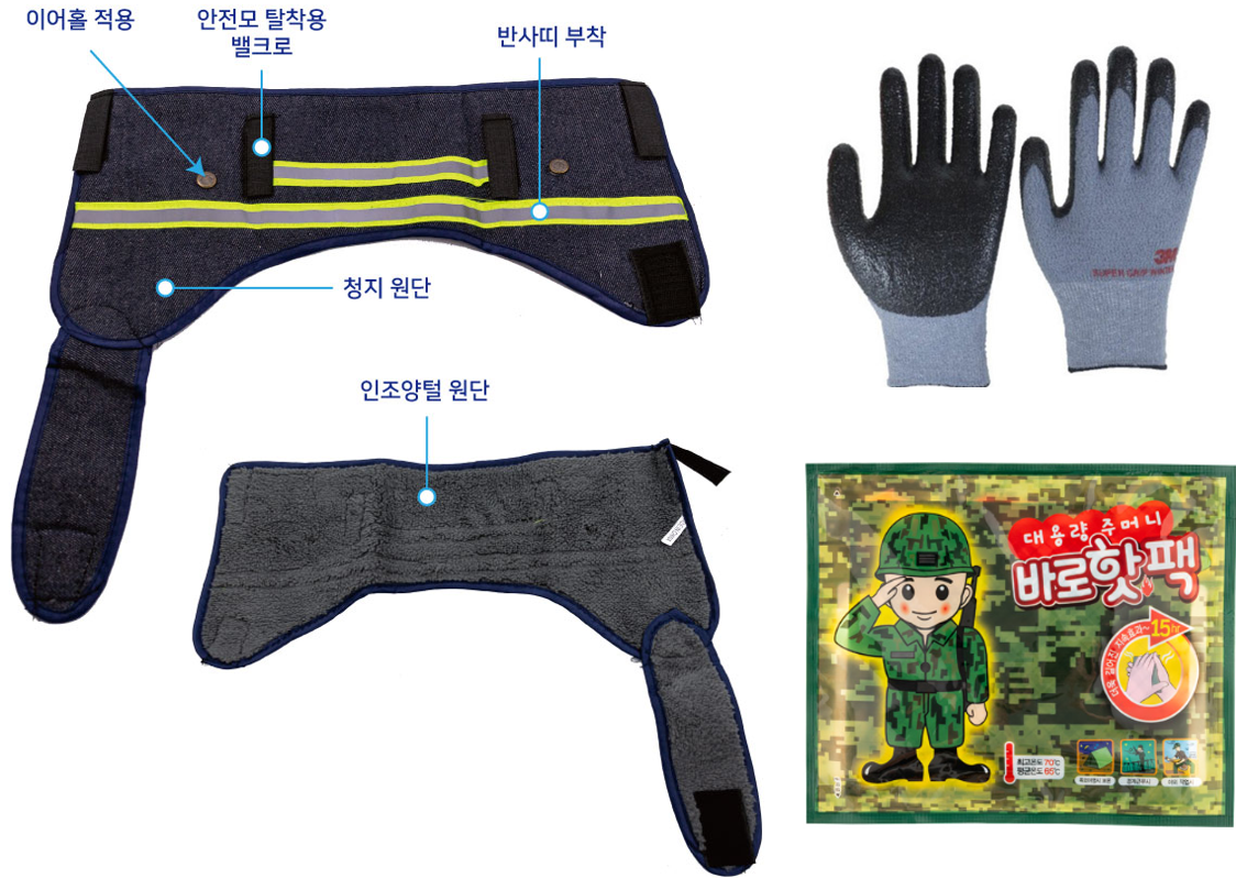 방한키트(보온장감, 안전모 방한대, 핫팩 등)