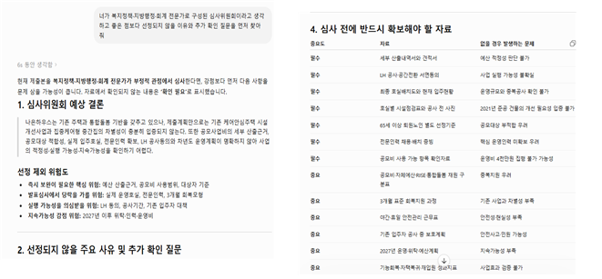 ▶ ‘공모서 작성 AI 활용’ ◀ 공모지침 분석, 사업계획 수립, 예산 검증, 모의심사, 발표자료 작성까지 단계별 기획 업무를 지원함 공모사업 선정(사업비 5,000만원 확보)에 기여함.